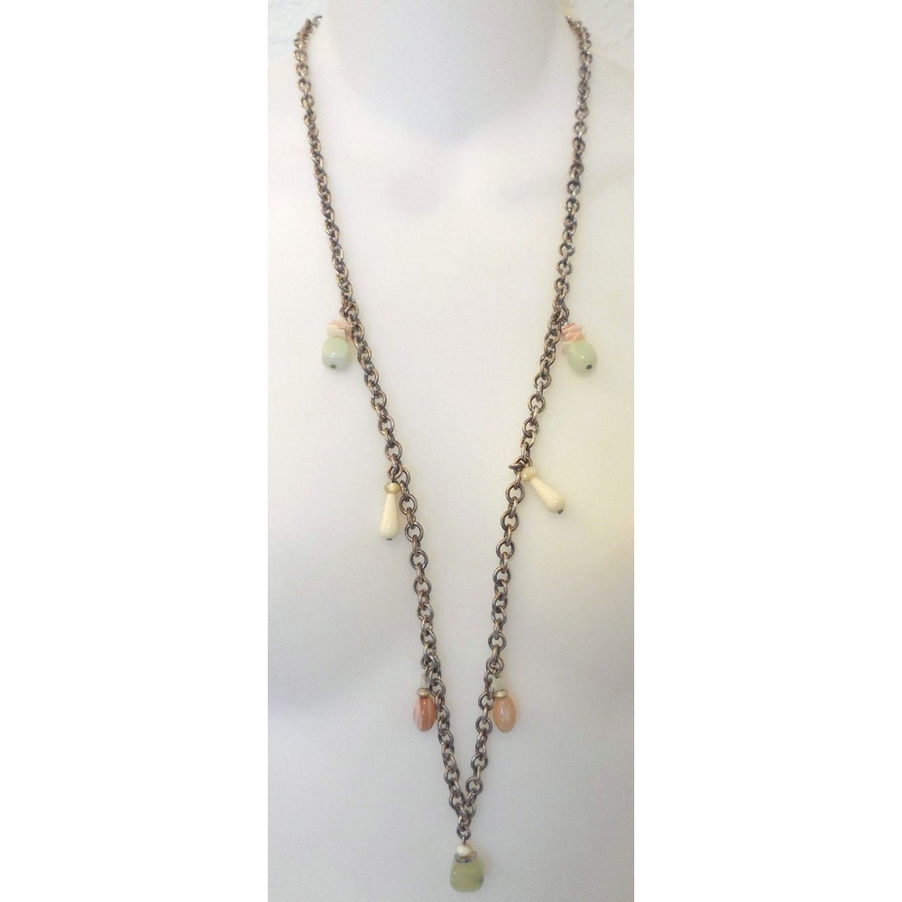 MARJORIE BAER Silver Beaded Necklace Shell Stones